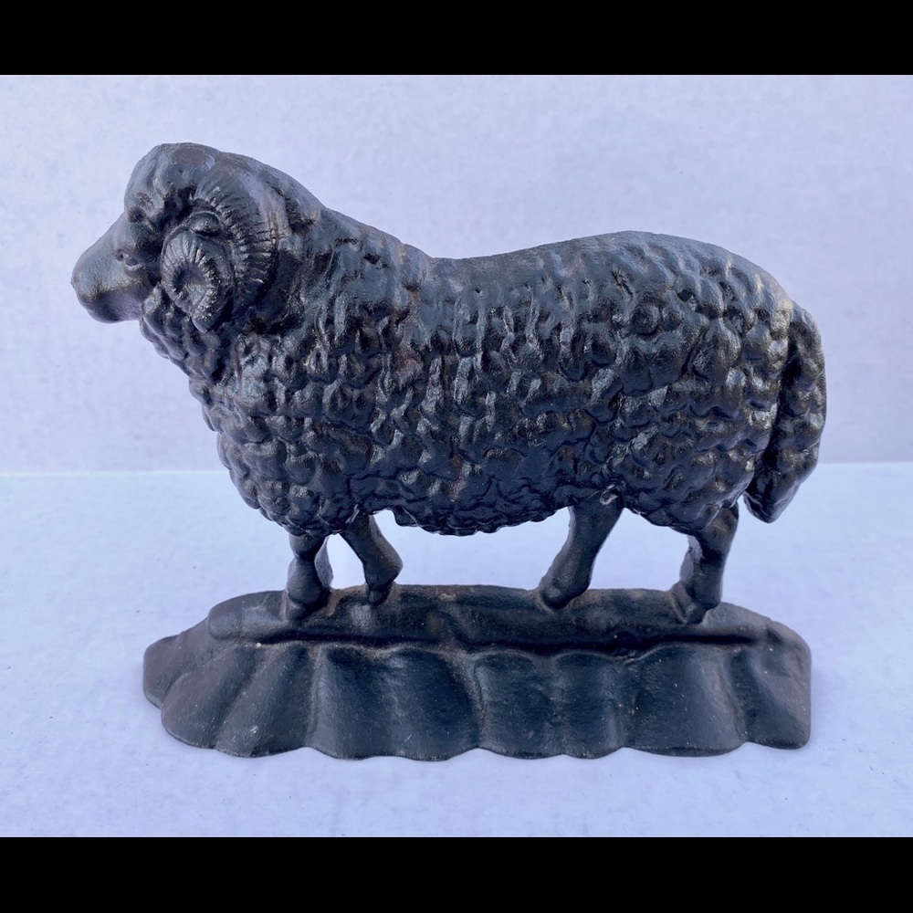 Vintage Cast Iron Black Sheep Farmhouse Doorstop